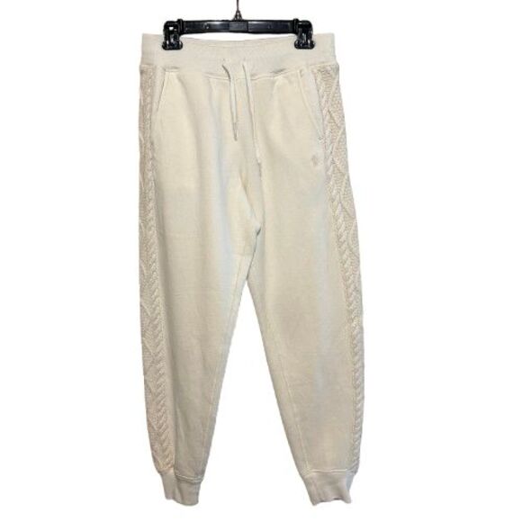 Polo Ralph Lauren Jogger Sweatpants Womens Medium Cream Cable Knit Sweater Trim - Picture 1 of 7